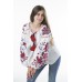 Boho Style Ukrainian Embroidered Folk  Blouse "Boho Birds" red on white